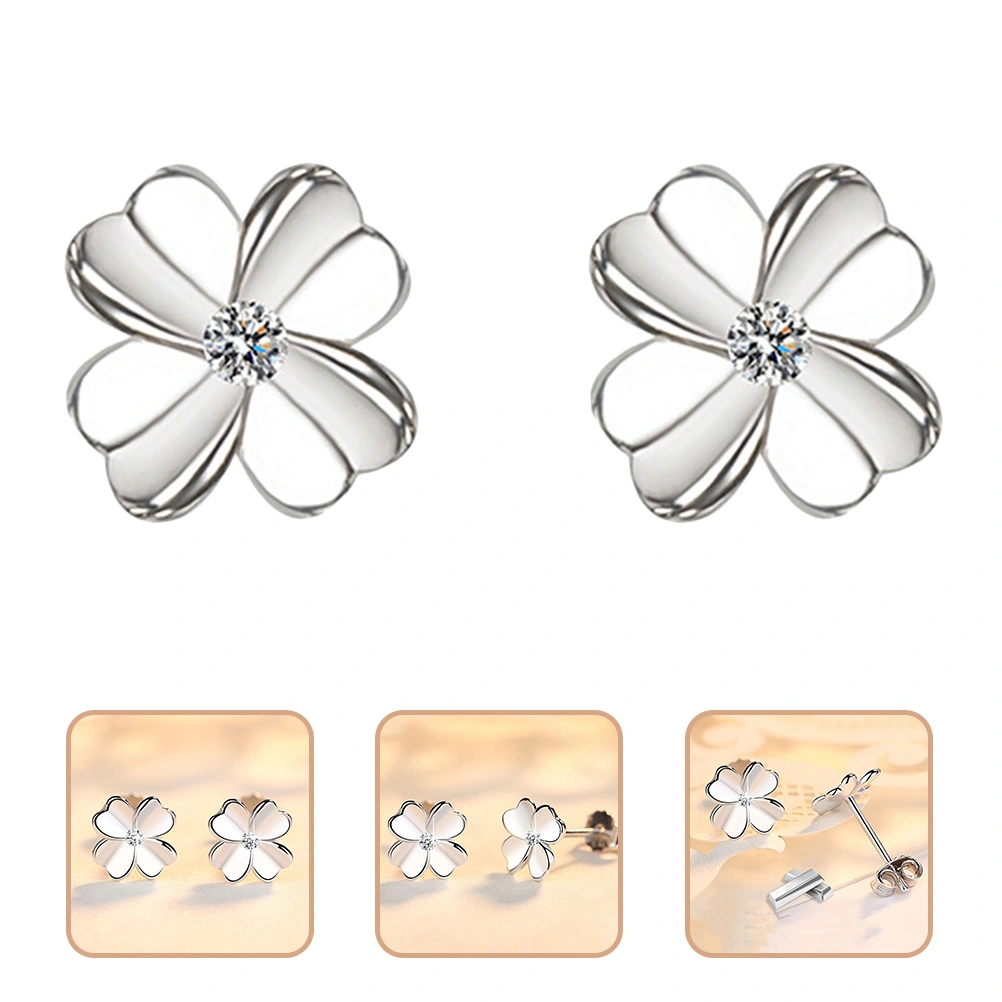 1 Pair Clover Shaped Ear Studs Lovely Flower Earrings Fashion Ear Jewelry