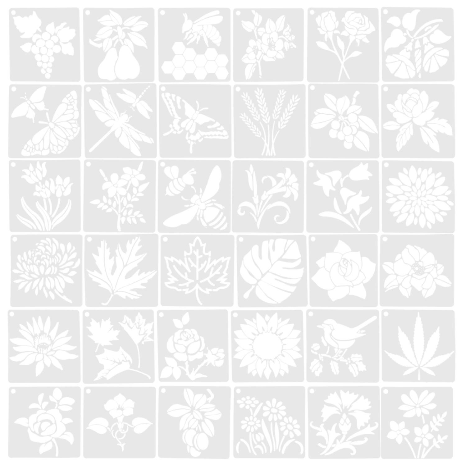 36pcs PET Stencils Reusable Stencil for Painting Flower Plants Stencil for Scrapbooking DIY Crafts