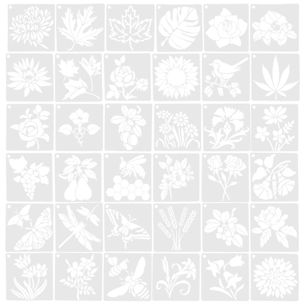 36pcs PET Stencils Reusable Stencil for Painting Flower Plants Stencil for Scrapbooking DIY Crafts