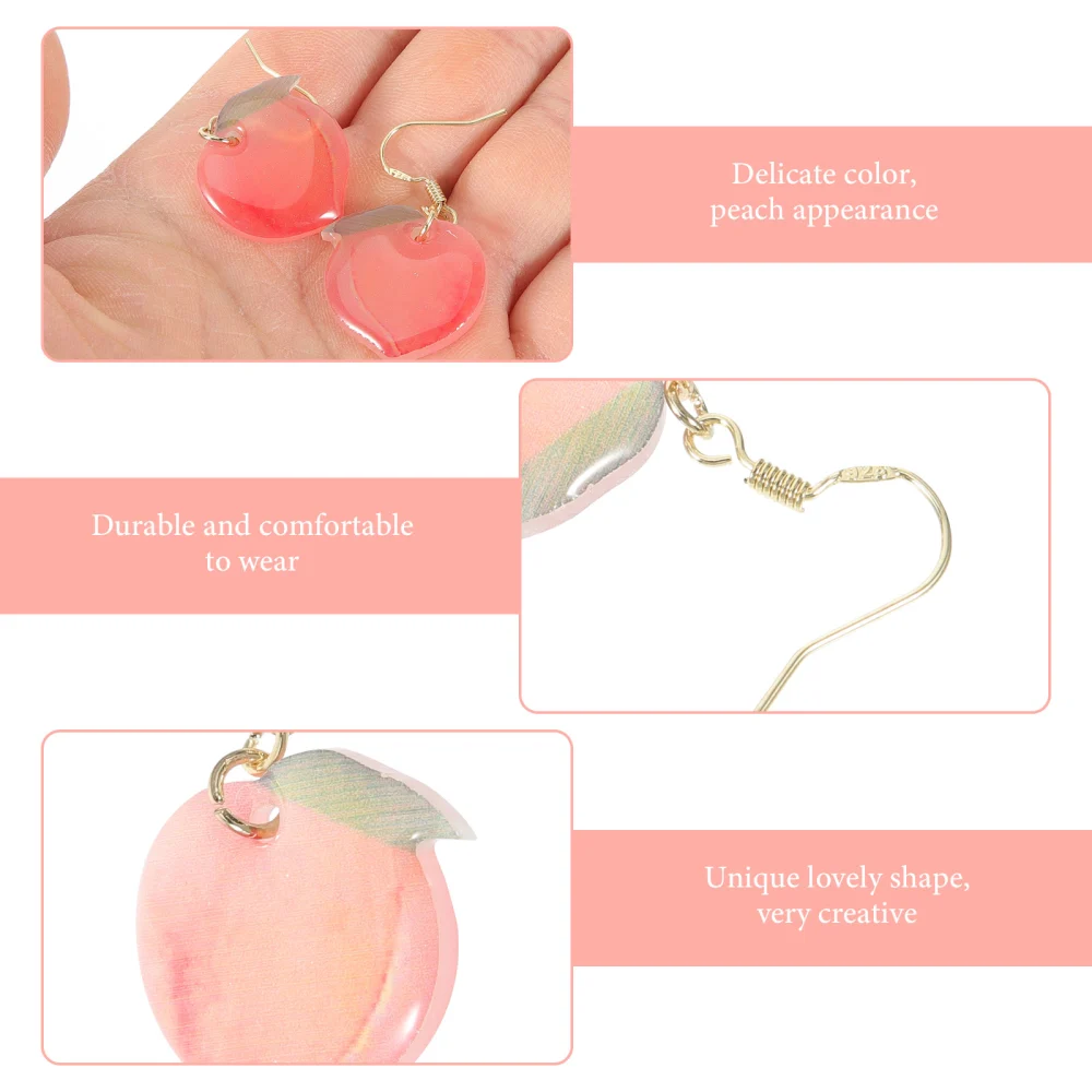 1 Pair Women Earrings Peach Earrings Fashionable Hook Earrings Fruit Ear Jewelries