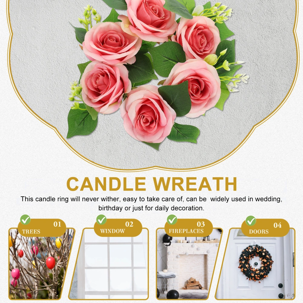 Wedding Party Artificial Flower Candle Ring Decor Silk Rose Flower Candle Wreath