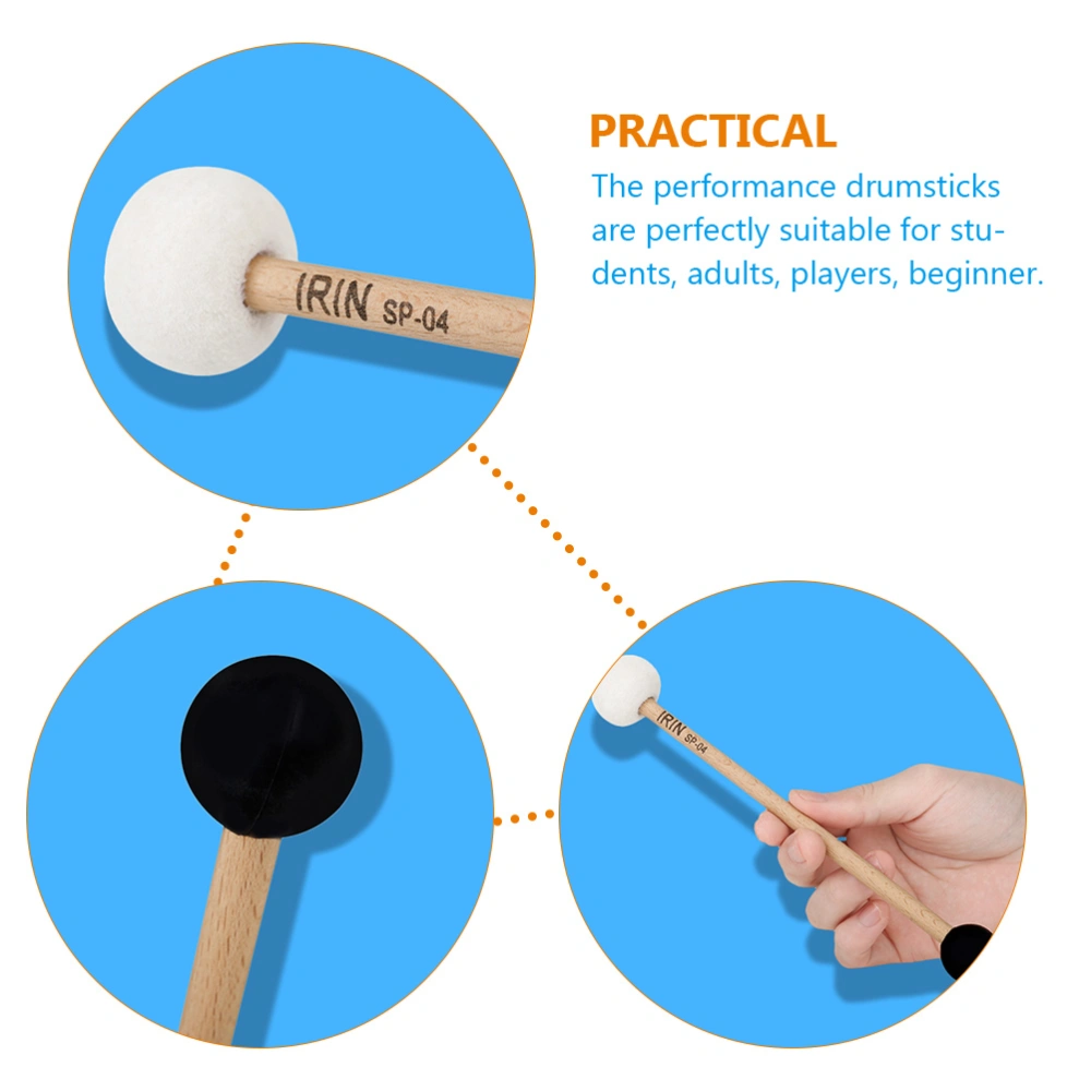 Double-ended Rubber Felt Bass Drum Mallet Mallet Stick with Wooden Handle Instrument Percussion Mallet