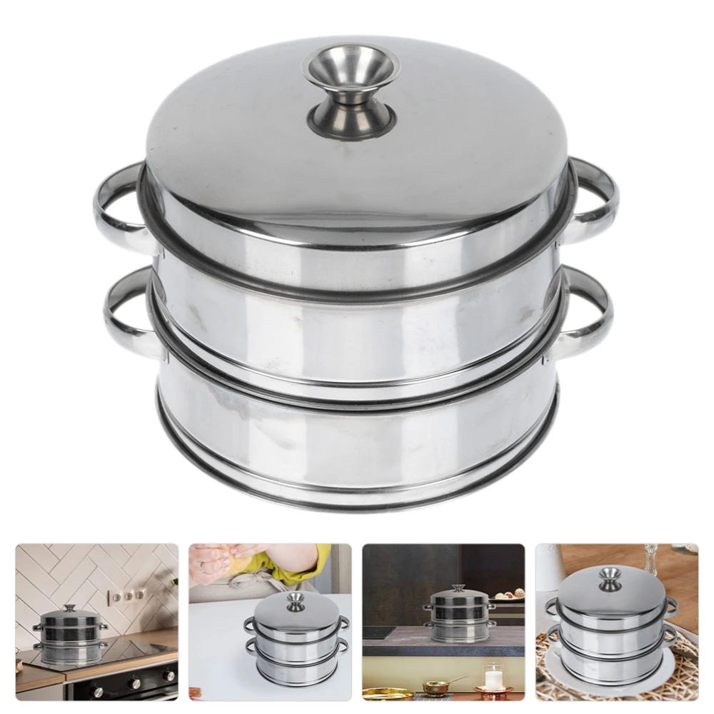 Stainless Steel Steamer with Lid 2-Tier Household Food Steamer Kitchen Gadget