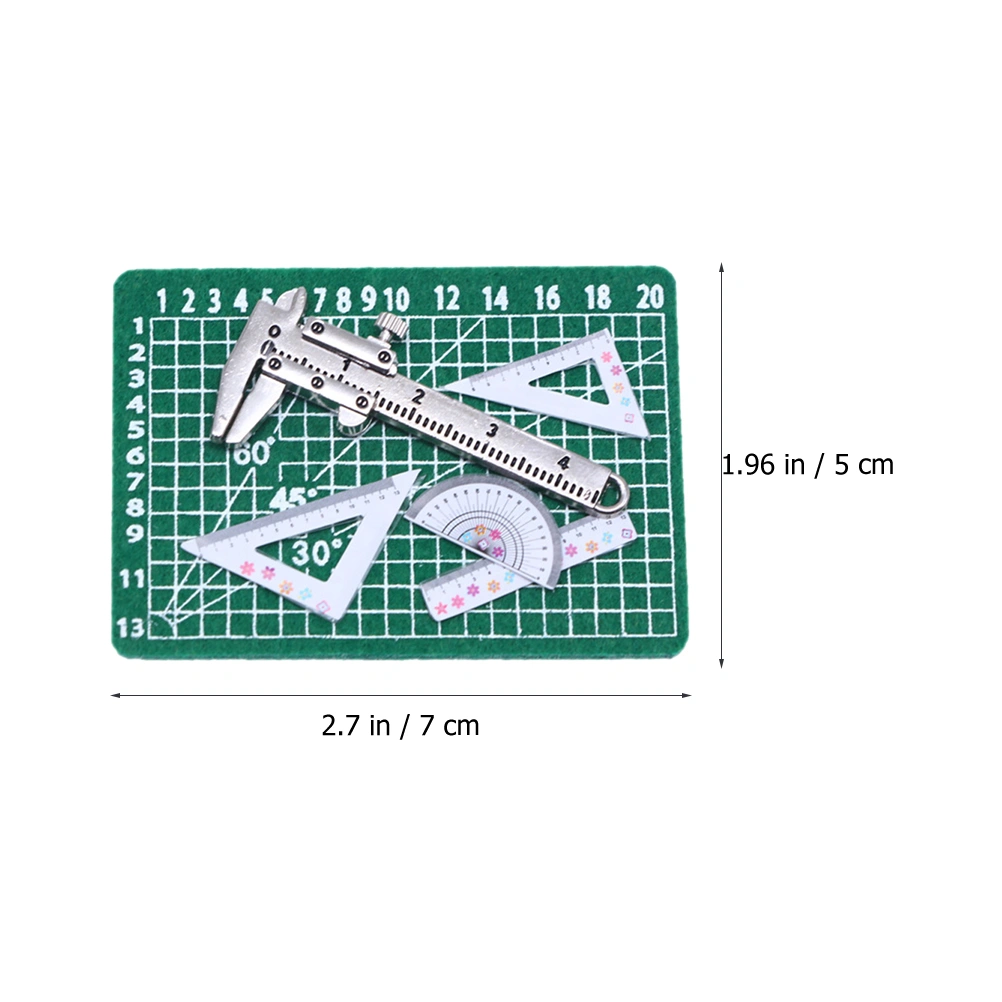 1 set of Miniature Ruler Model Tiny Ruler and Mat Mini School Toy Mini House Accessory