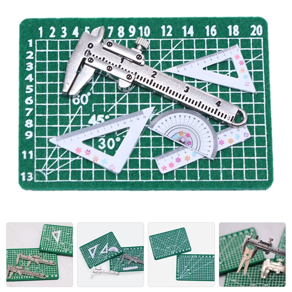 1 set of Miniature Ruler Model Tiny Ruler and Mat Mini School Toy Mini House Accessory