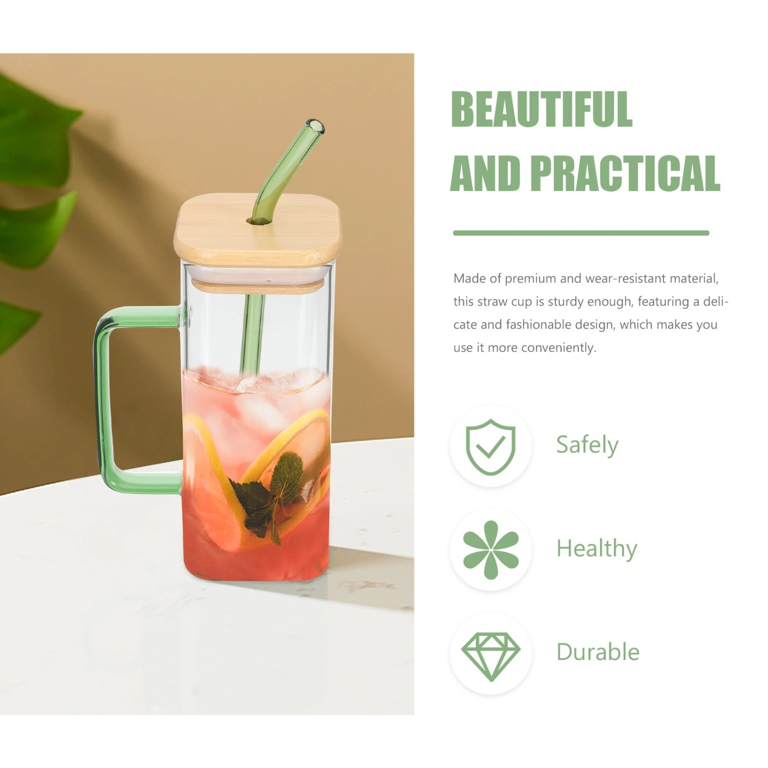 Clear Glass Cup Covered Beverage Cup Milk Drinking Cup Glass Water Cup with Handle