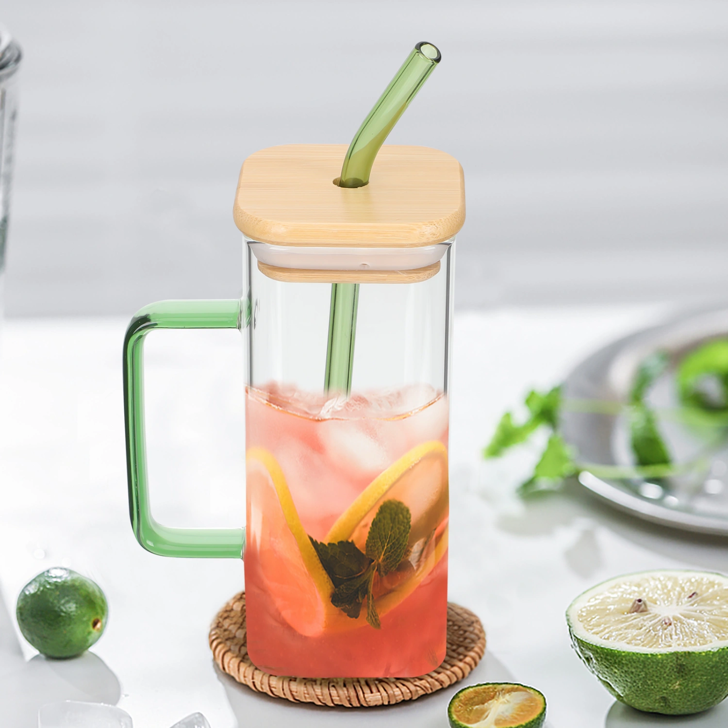 Clear Glass Cup Covered Beverage Cup Milk Drinking Cup Glass Water Cup with Handle