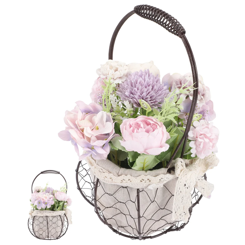 Artificial Hanging Flowers in Metal Basket Fake Flowers Home Hanging Decor