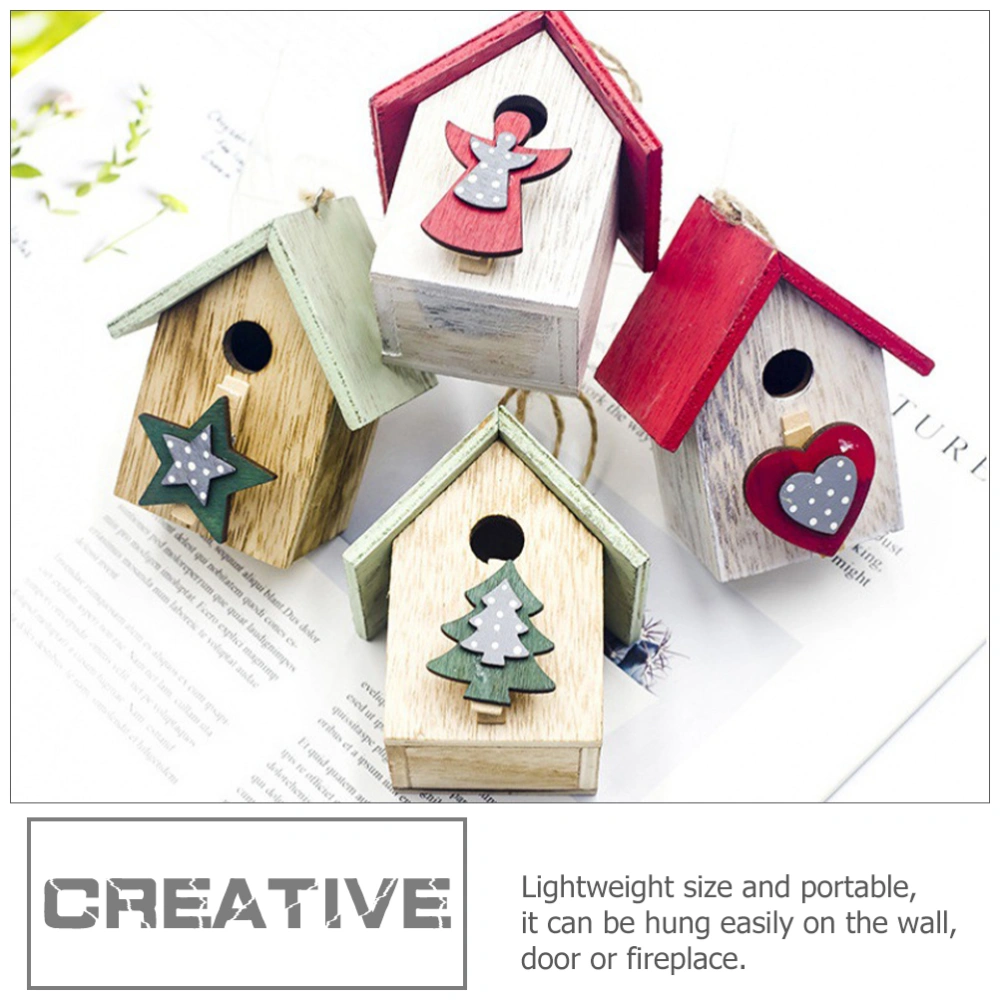 3pcs Micro Landscape Christmas Decor Small Wood House Small Cottage Pendants