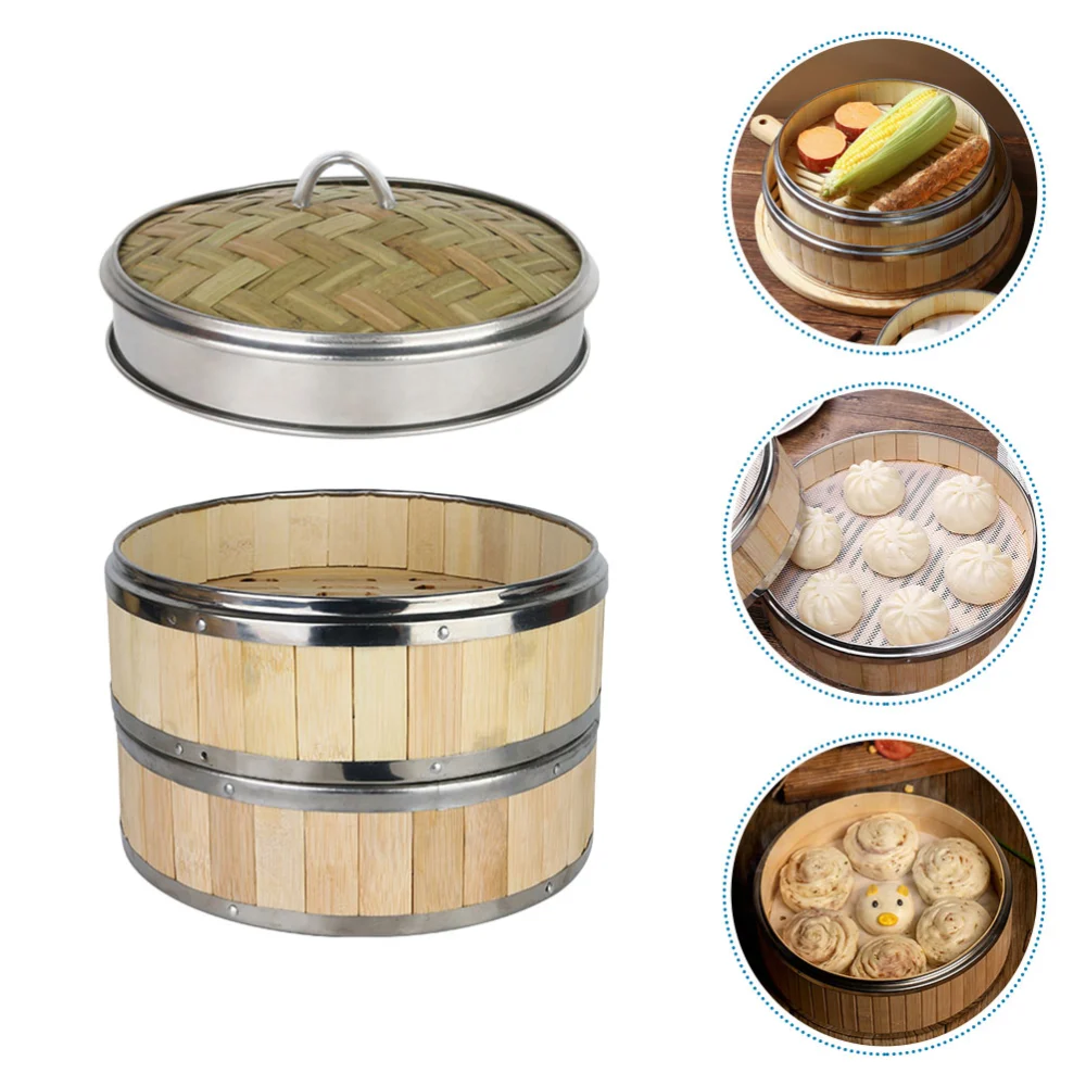 1 Set of Bamboo Steamer Multi-layer Bun Steamer Kitchen Covered Food Steamer Practical Steamer Basket