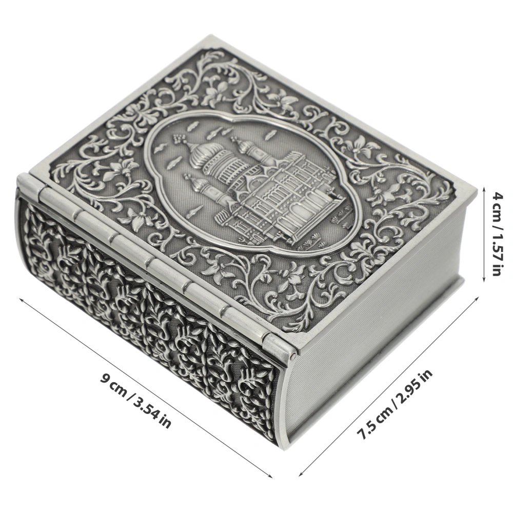 Vintage Style Book Shape Storage Box Castle Pattern Jewelry Container Delicate Desktop Storage Case