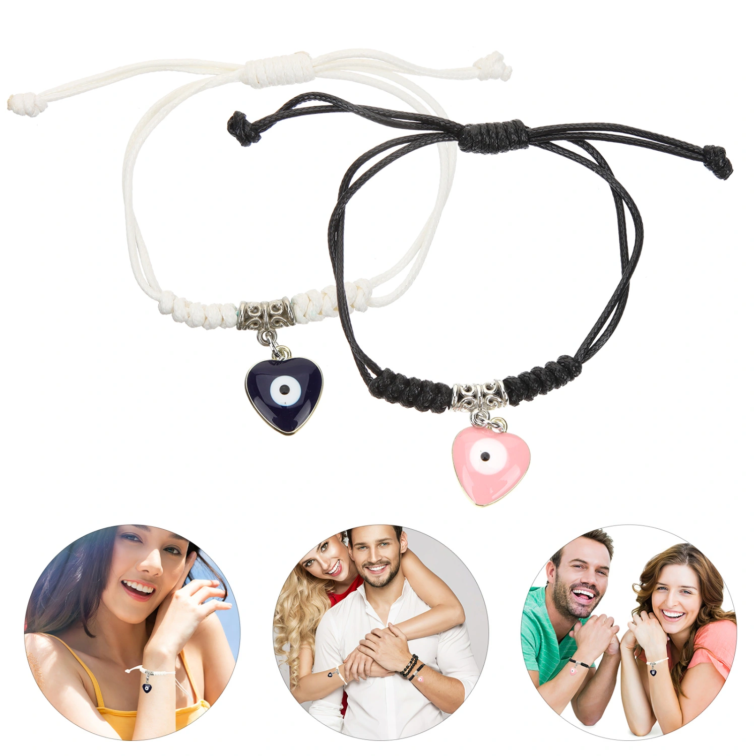 1 Pair Evil Eye Bracelets Heart Evil Eye Wrist Rope Bracelets Couple Jewelry Gifts