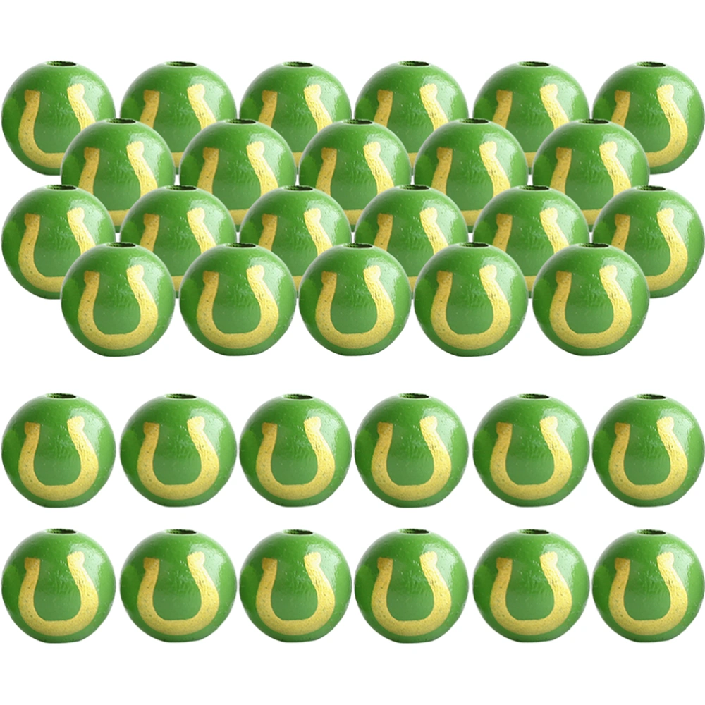 60pcs St Patrick's Day DIY Beads Round Jewelry Making Beads St. Patrick's Day DIY Garland Wood Beads