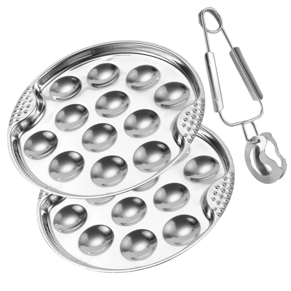 1 Set Escargot Baking Dish 12 Compartment Holes Snail Escargot Cooking Plate with Tong