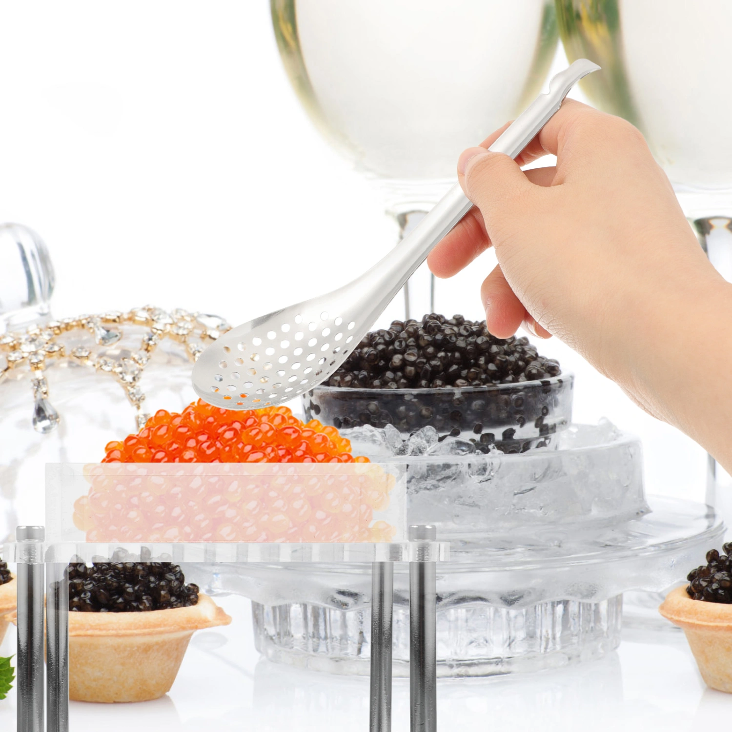3pcs Stainless Steel Caviar Spoons Cooking Gadgets Small Slotted Spoons