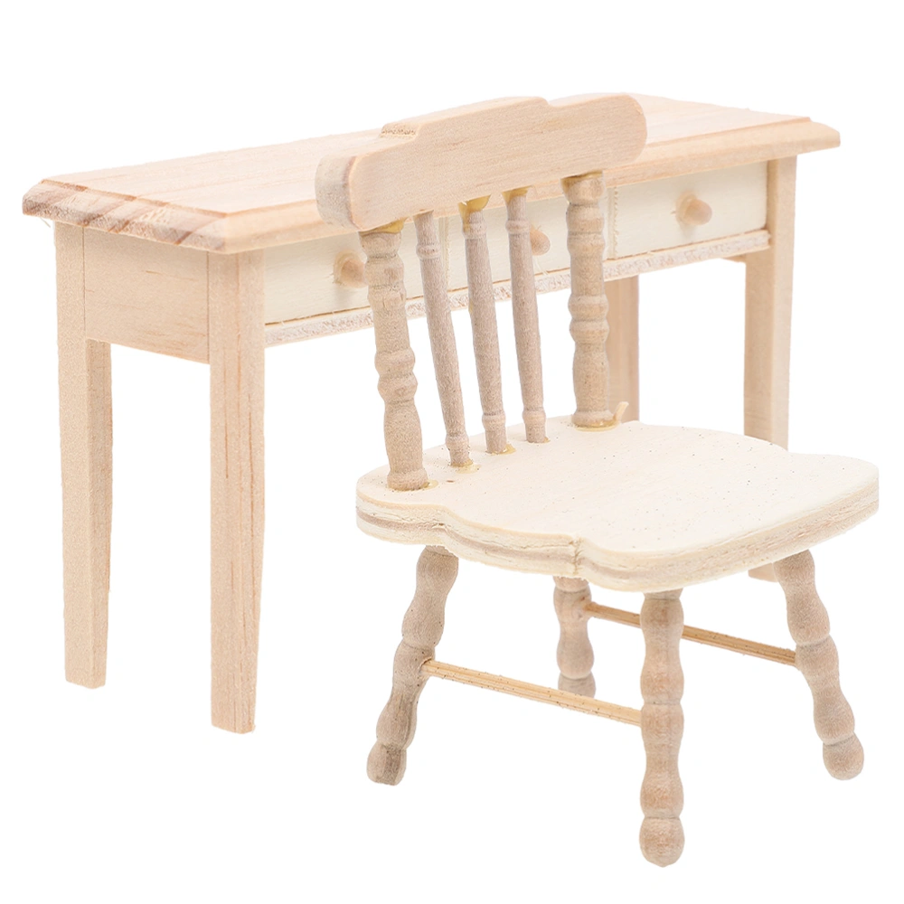 1 Set Miniature Desk Chair Model Wooden Chair Desk Ornament Kit Mini House Decor