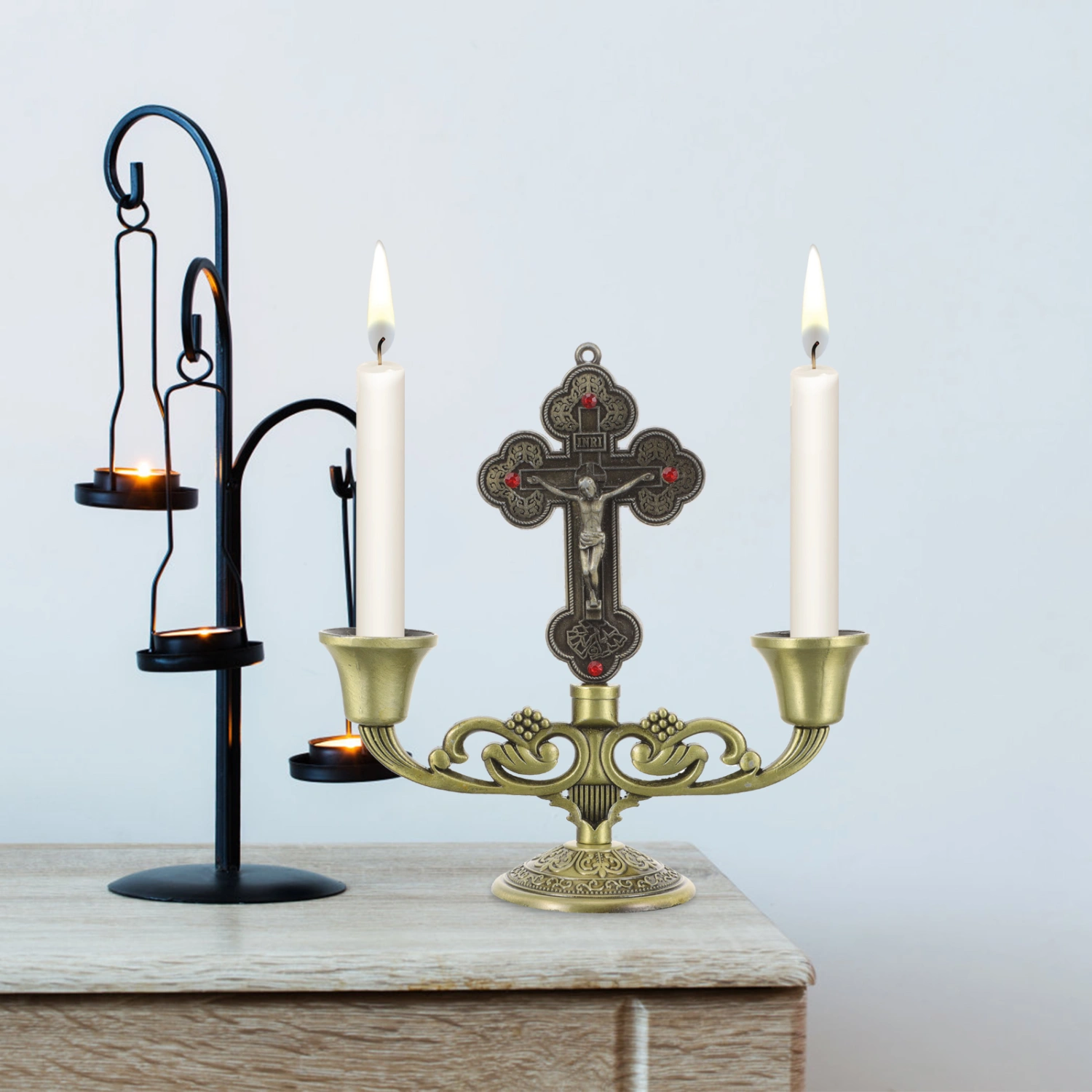 European Style Candlestick Sturdy Alloy Candle Holder Christian Church Candlestick Religious Gift