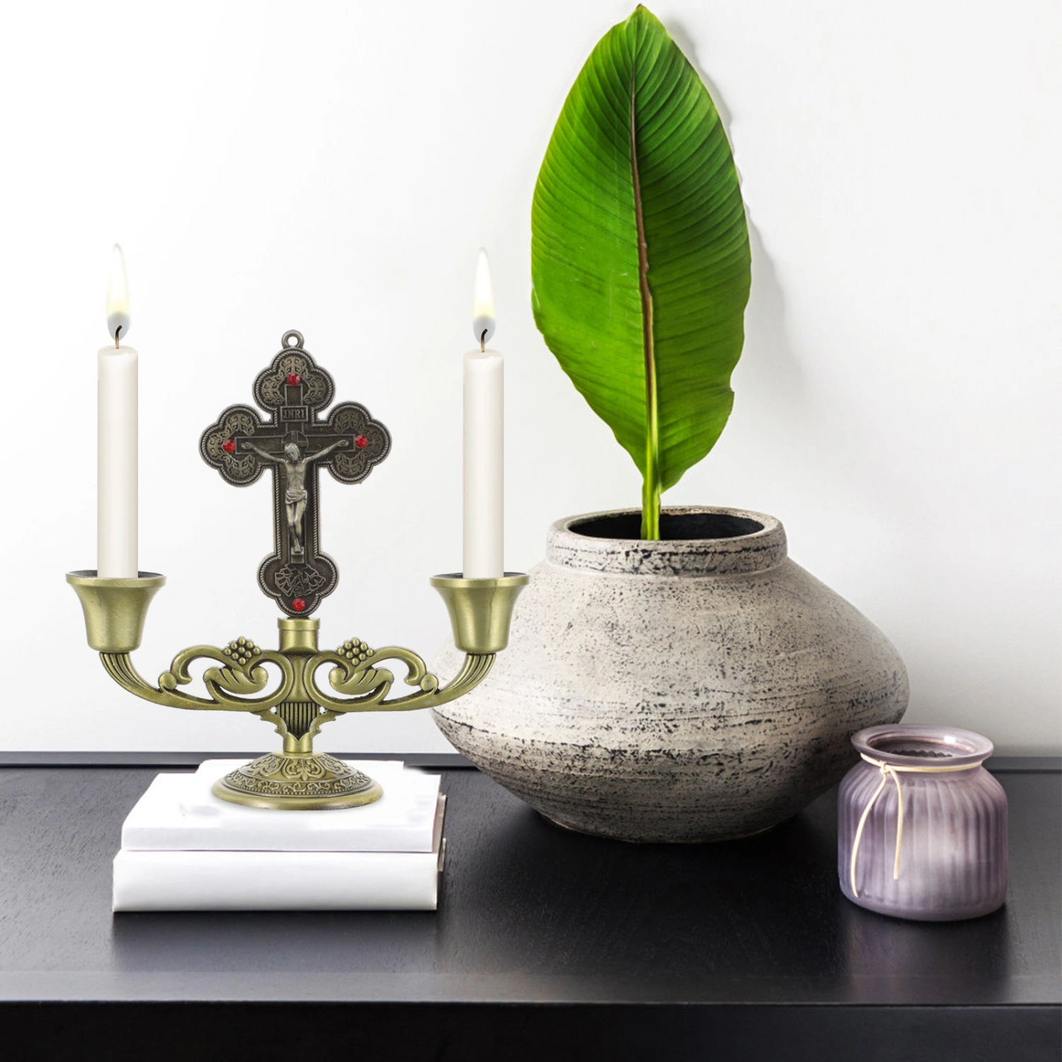 European Style Candlestick Sturdy Alloy Candle Holder Christian Church Candlestick Religious Gift