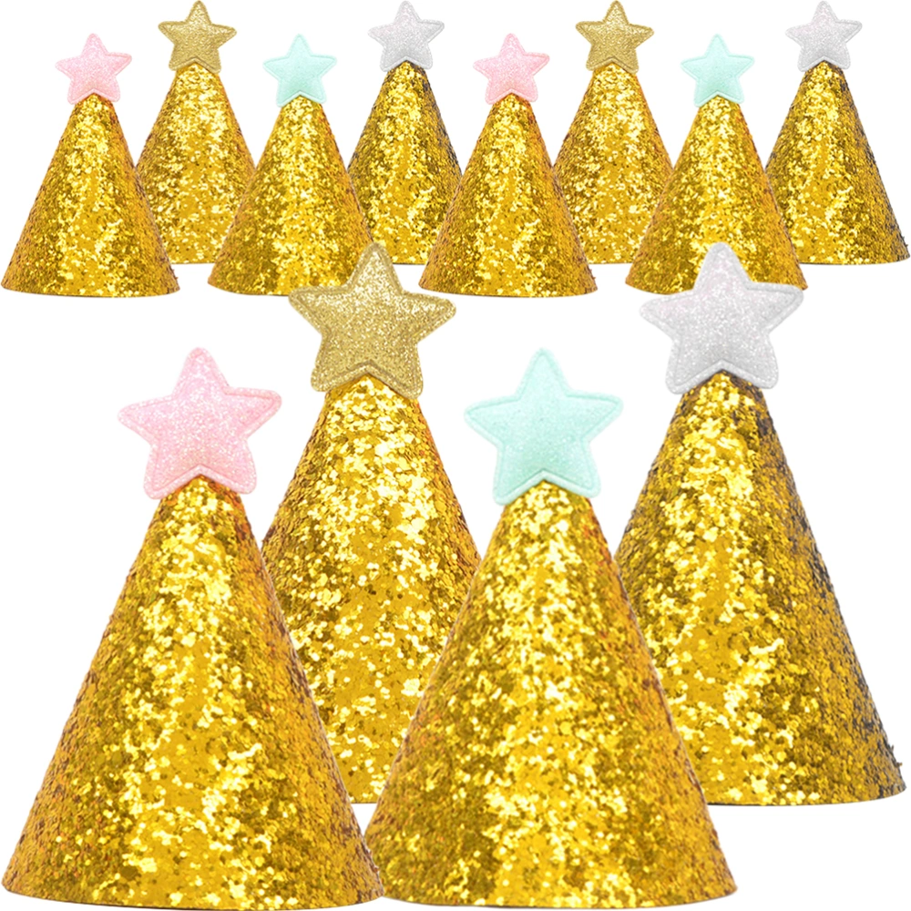 12pcs Mini Birthday Pointed Hats Shiny Star Hat Party Supplies for Kids Children