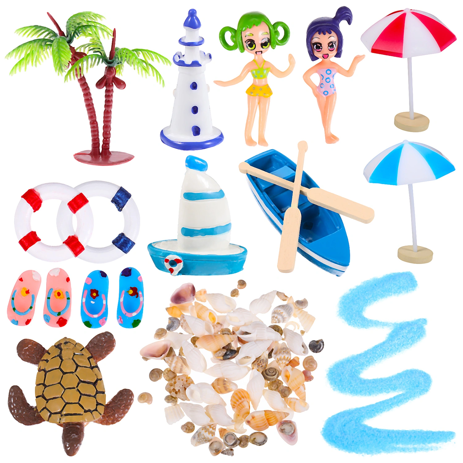 11pcs Miniature Beach Items Micro Landscape  Beach Ornaments for DIY Miniature Garden