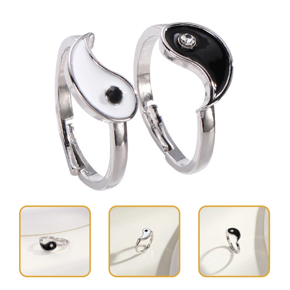 2Pcs Vintage Adjustable Open Ring Chinese Statement Ring Matching Ring Couple Jewelry Gift