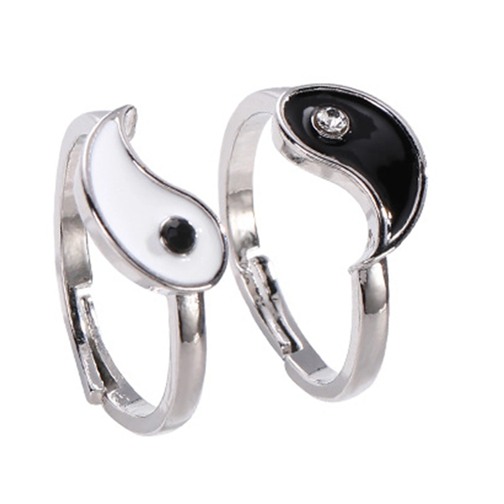 2Pcs Vintage Adjustable Open Ring Chinese Statement Ring Matching Ring Couple Jewelry Gift