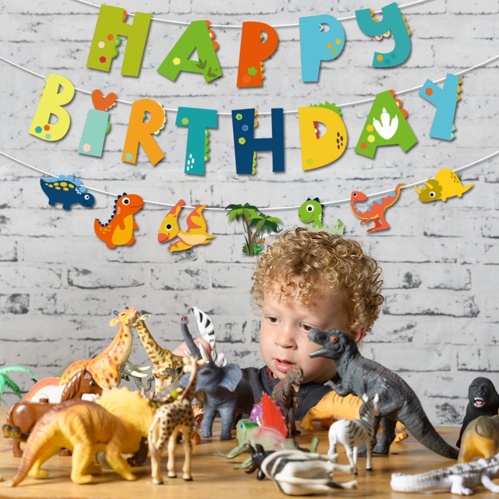 1 Set Happy Birthday Banner Adorable Dinosaur Birthday Party Supply for Boys Girls