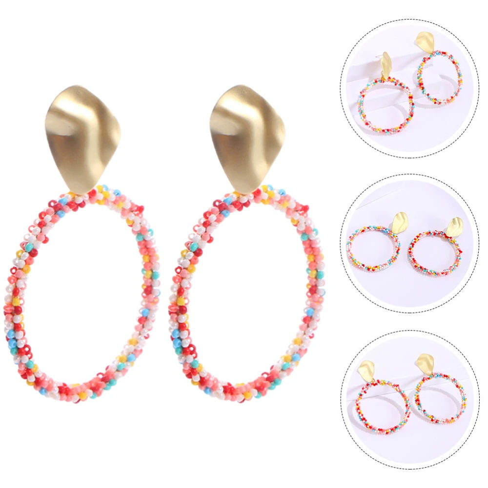 1 Pair Colorful Bead Earrings Circle Earrings Bohemian Earrings Statement Earrings