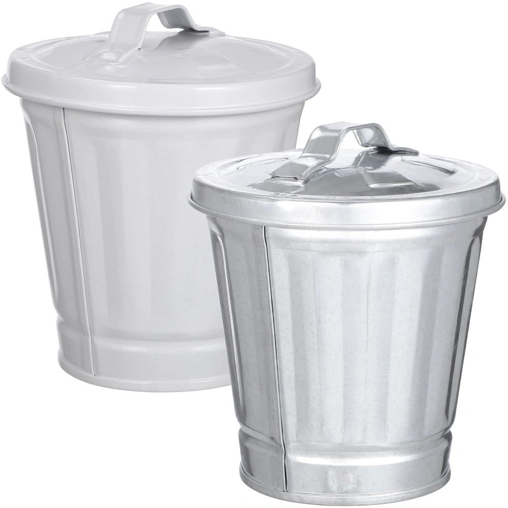 2 Pcs Desktop Garbage Bins Small Trash Cans Iron Garbage Cans Tiny Wastebasket Trash Cans for Home Office