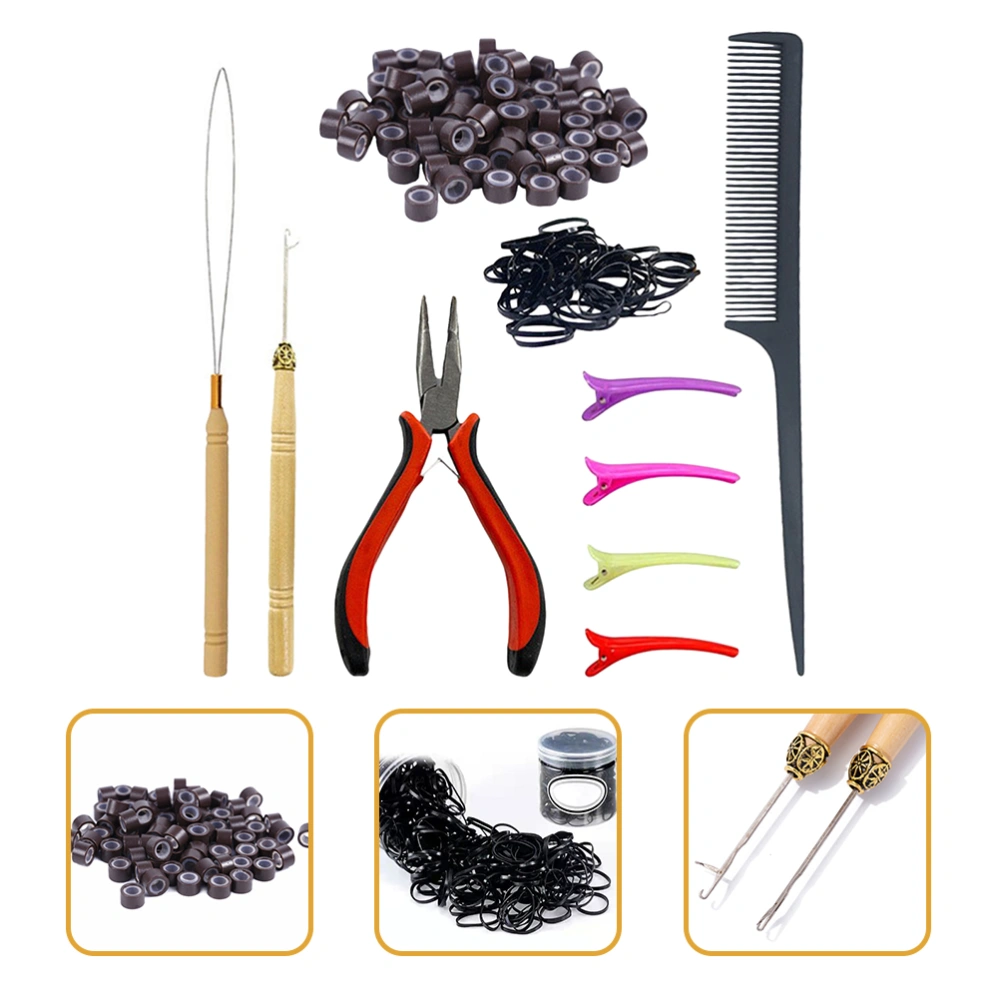 1 Set Hair Extension Tools Kit Hair Extensions Beads Hair Threader Tool Crochet Hook