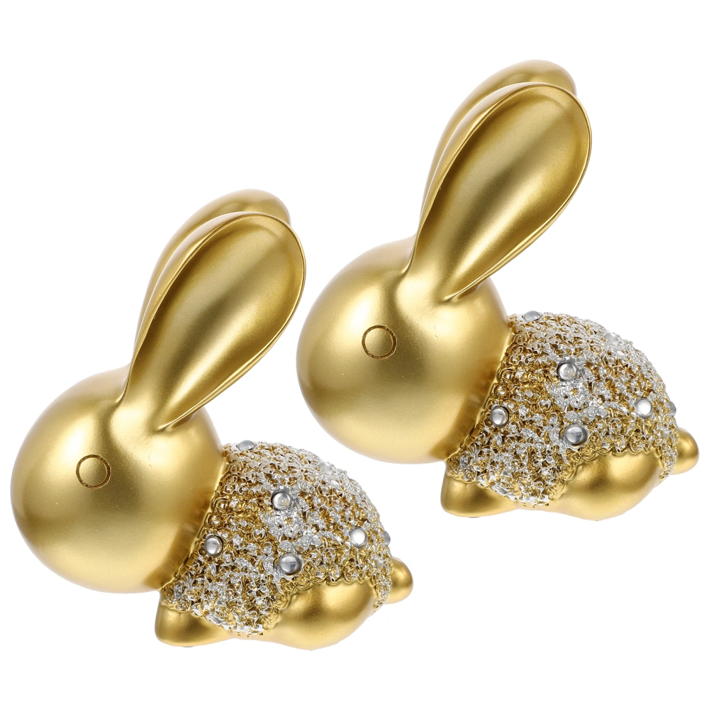 2Pcs Rabbit Figurine Desktop Resin Bunny Statue Model Party Favors Gifts