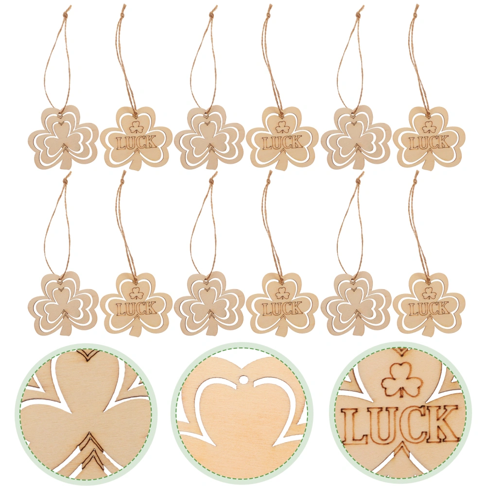 100Pcs St. Patrick's Day Wooden Slices Hanging Shamrock Pendants DIY Shamrock Wooden Slices Decors