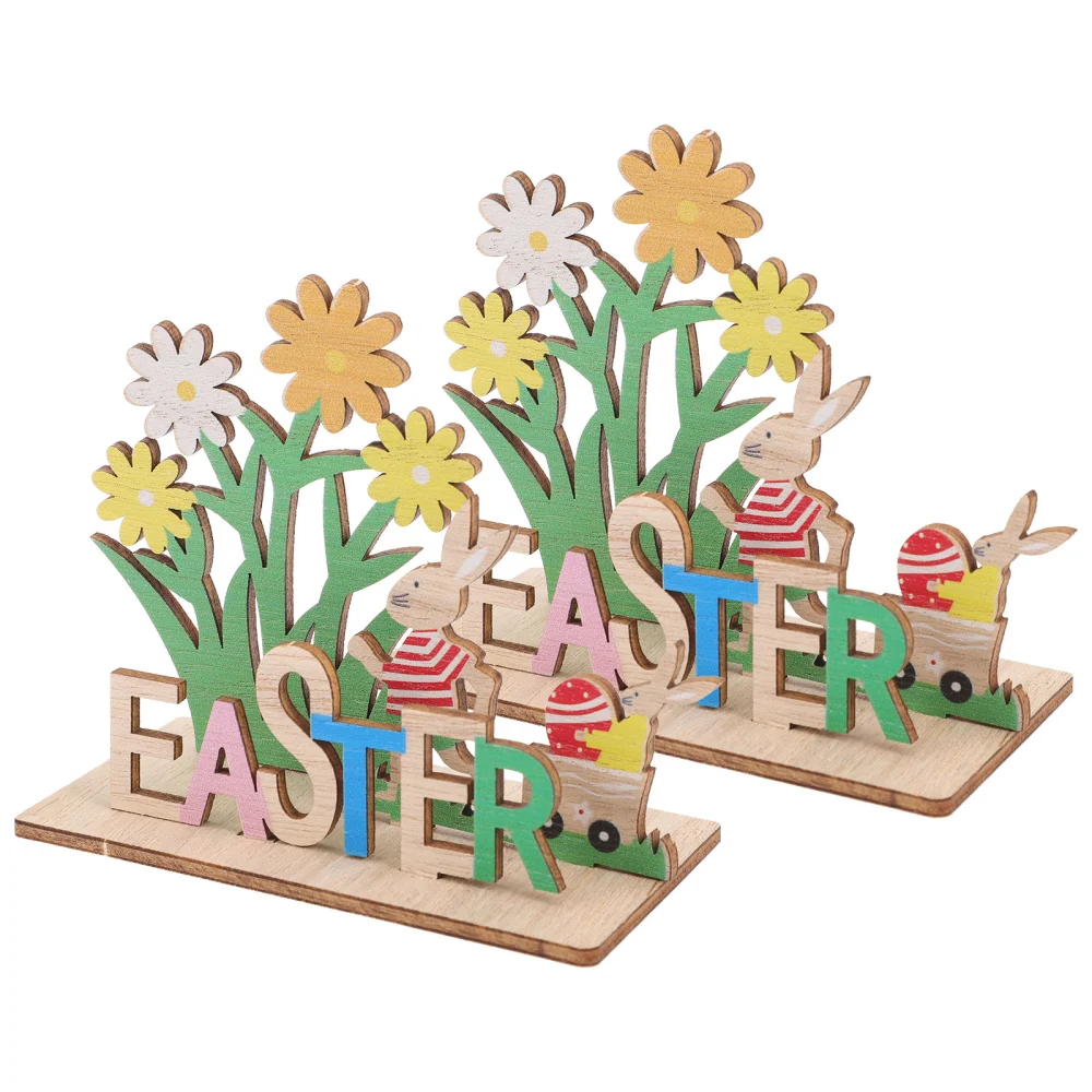 2pcs Easter Table Sign Wooden Easter Letter Table Decor Spring Decor Centerpiece Tabletop Ornament