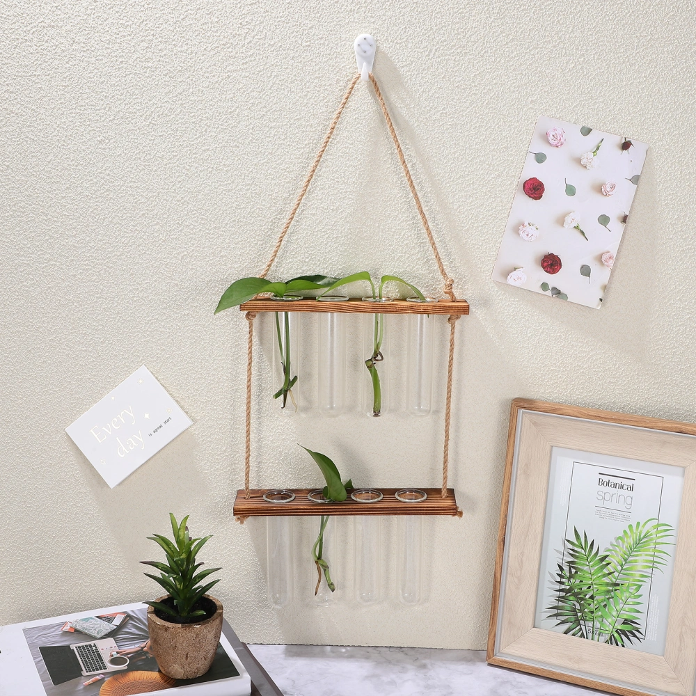 Hanging Propagation Station for Plants Glass Test Tube Vases with Wooden Rack Sticky Hooks Nail Hooks Cleaning Brush Plant Supplies for Office Home