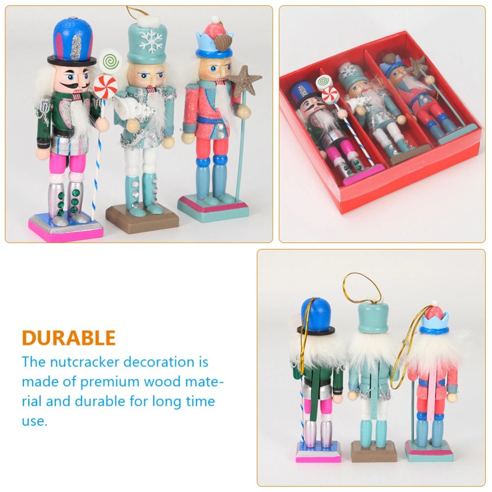 3pcs Nautical Style Nutcracker Decor Wood Nutcracker Soldier Festival Party Desktop Ornament