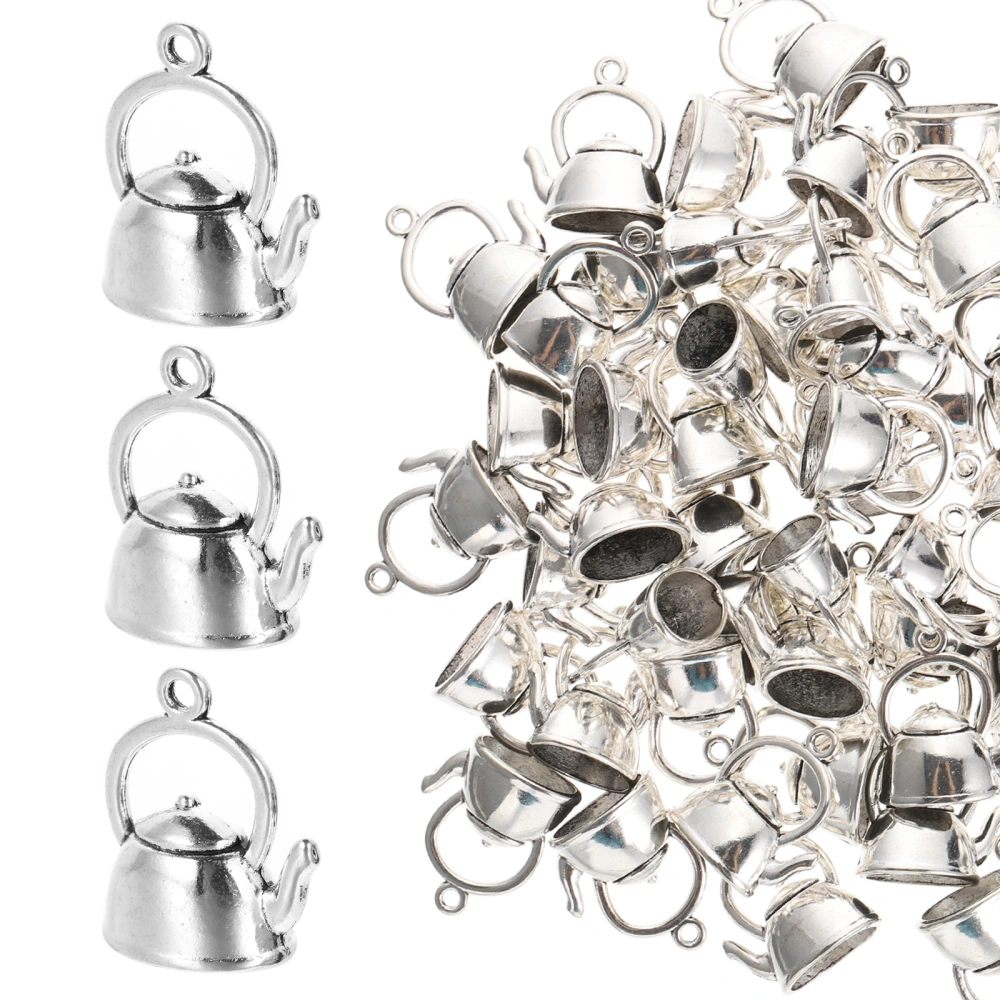 50pcs Small Teapot Hanging Charm Necklace Hanging Decor DIY Alloy Kettle Charm