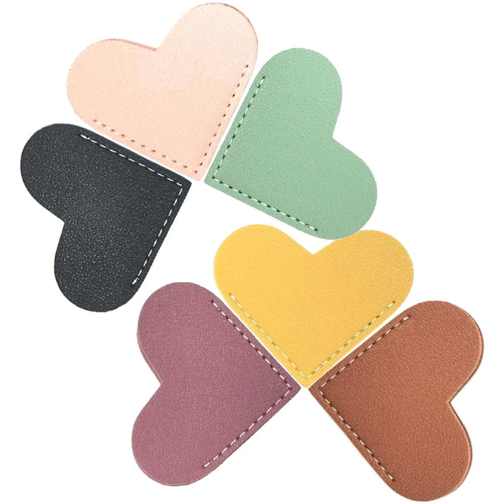 6Pcs Leather Heart Bookmarks Mini Corner Bookmarks Portable Corner Page Bookmarks