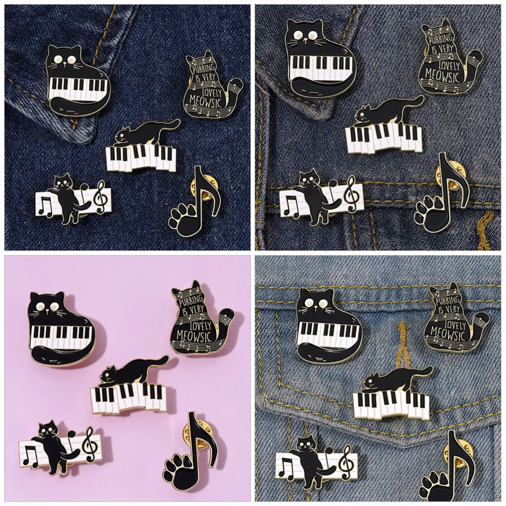 5pcs Cat Pin Music Pin Enamel Pin Creative Backpacks Pin Clothing Brooch Pin