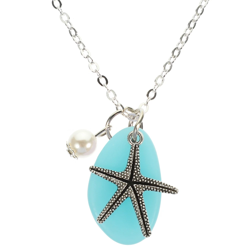 Sea Theme Necklace Beach Style Pearl Pendant Necklace Gift for Women Girls Lady