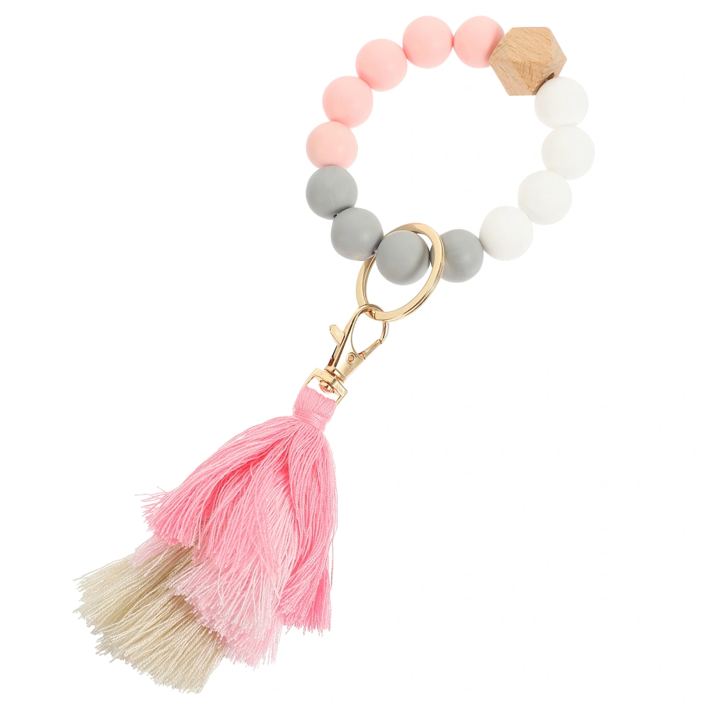 Silicone Beads Key Chain with Cotton Rope Tassel Keychain Wristlet Silicone Beaded Key Chain Gift