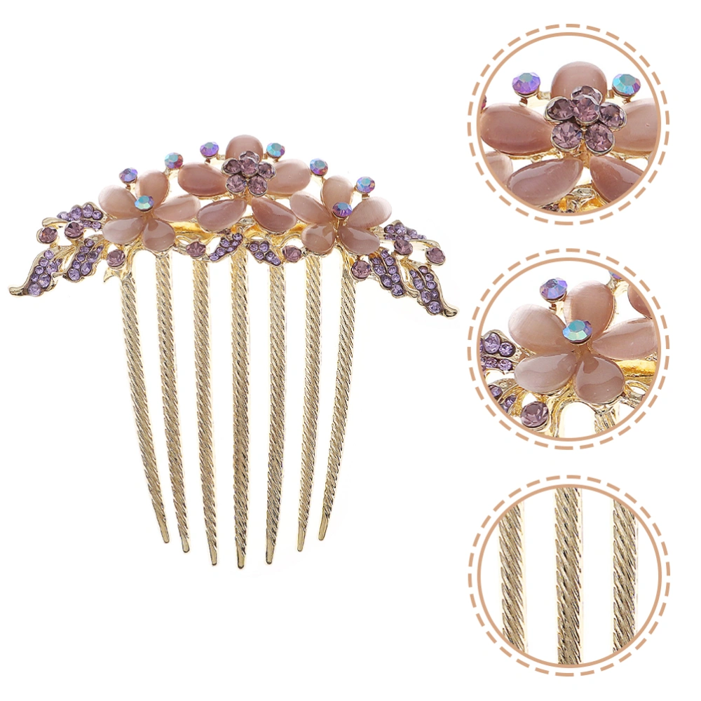 Teeth Hair Side Comb  Rhinestone Flower Hairpin Bridal Wedding Hair Styling Tool