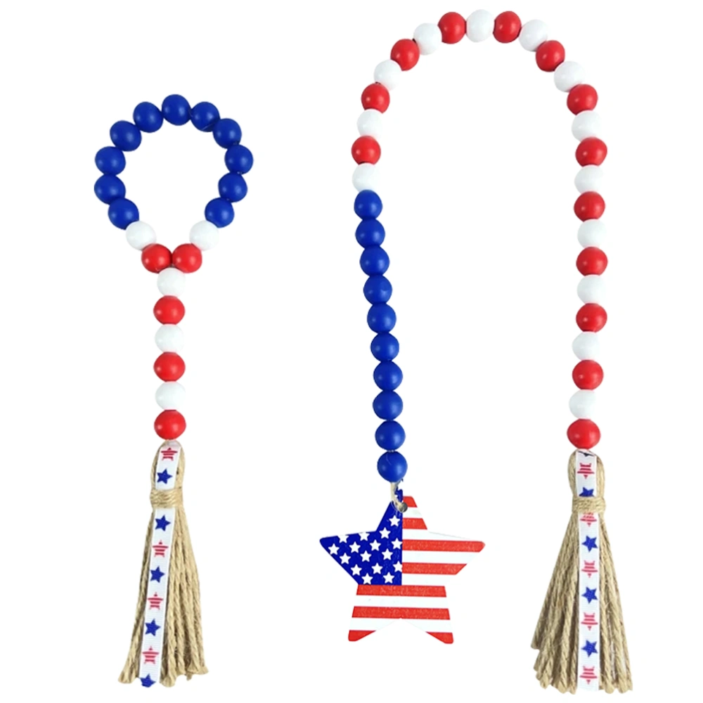 2Pcs Independence Day Wooden Bead Garland Beads Garland Hang Pendant With Tassel