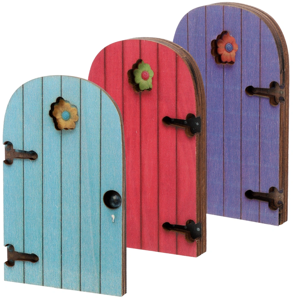 3pcs Wooden Doll house Fairy Door Decor Creative Fairy Door Ornament Garden Supply