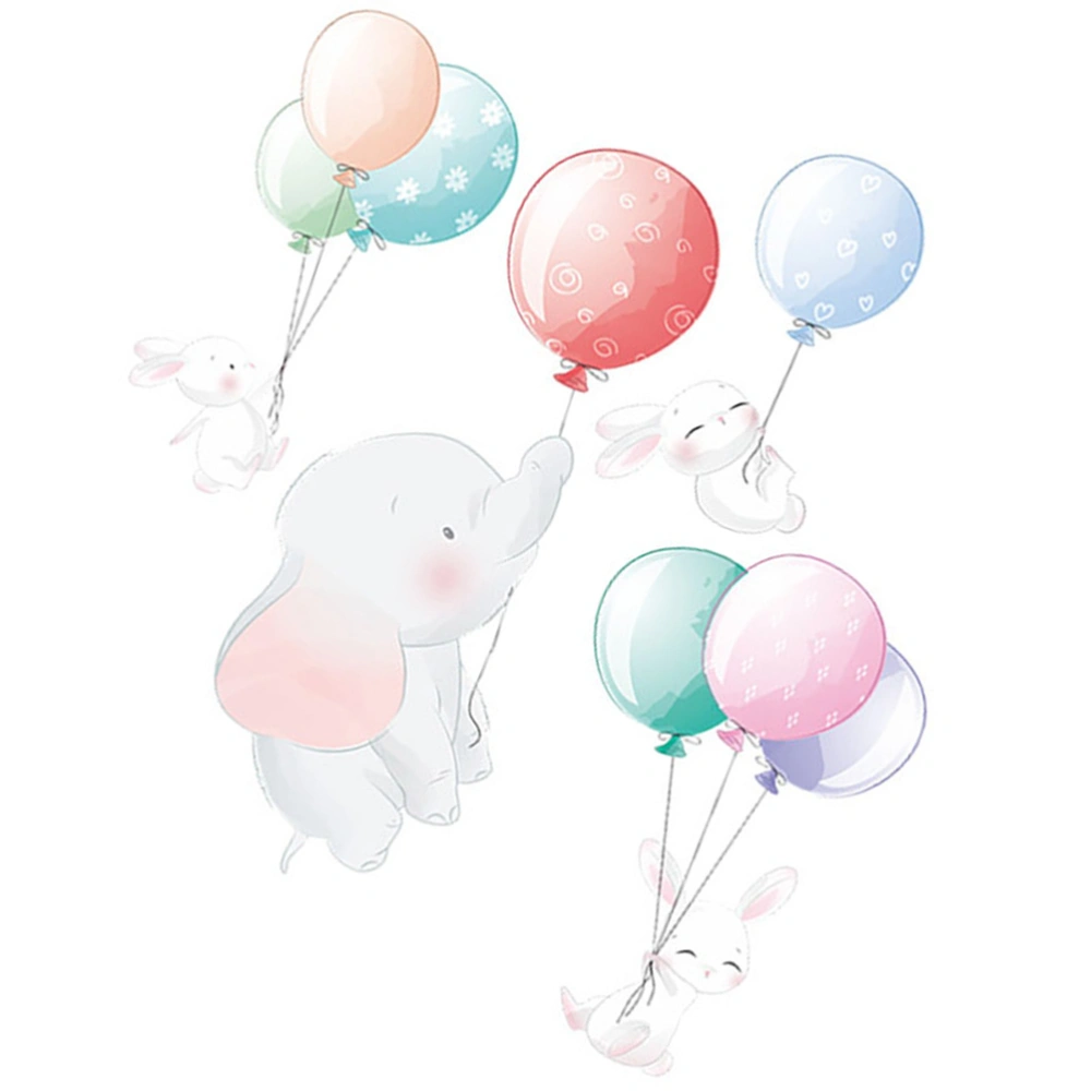 1 Sheet of Adhesive Wall Stickers Cartoon Elephant Rabbit Balloon Wall Stickers Nursery Bunny Wall Decals