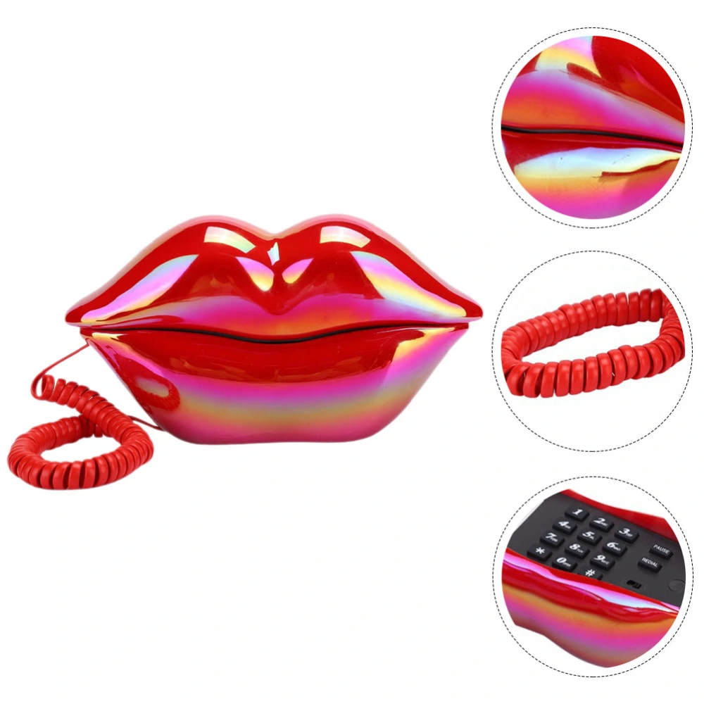 Red-Lips Land Line Phone Dial Phone Decor Creative Dial Phone Ornament Lips Phone