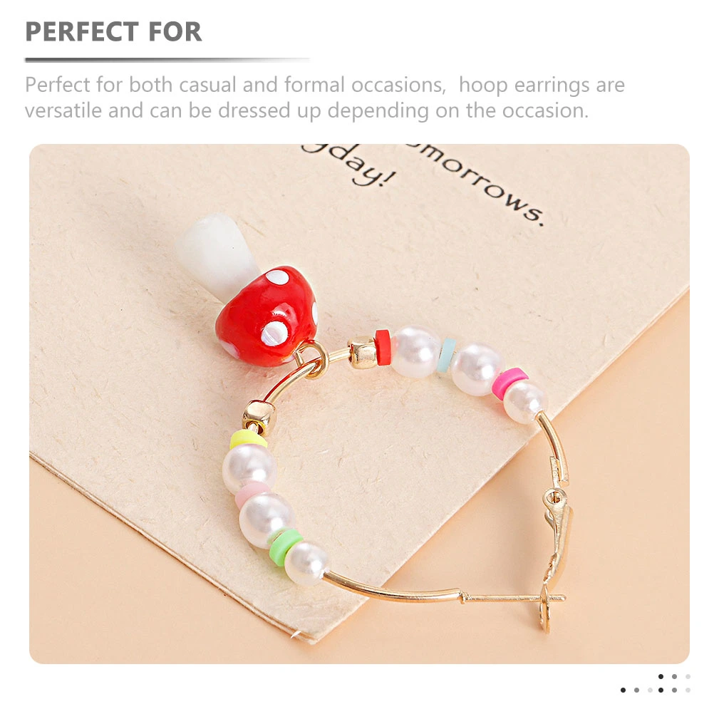 1 Pair Mushroom Hoop Earrings Temperament Jewelry Mushroom Hoop Dangle Earrings