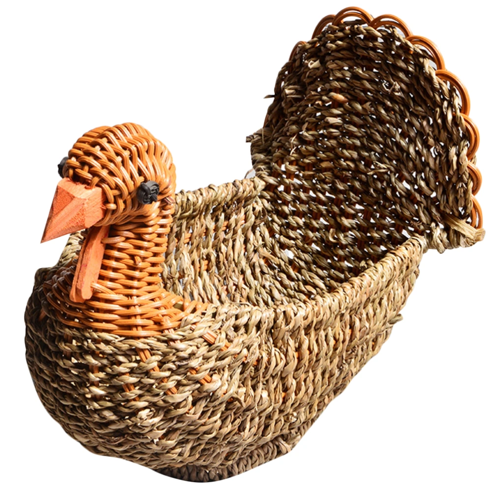 Straw Woven Fruit Basket Turkey Shape Woven Bread Basket Fruit Serving Display Bowl