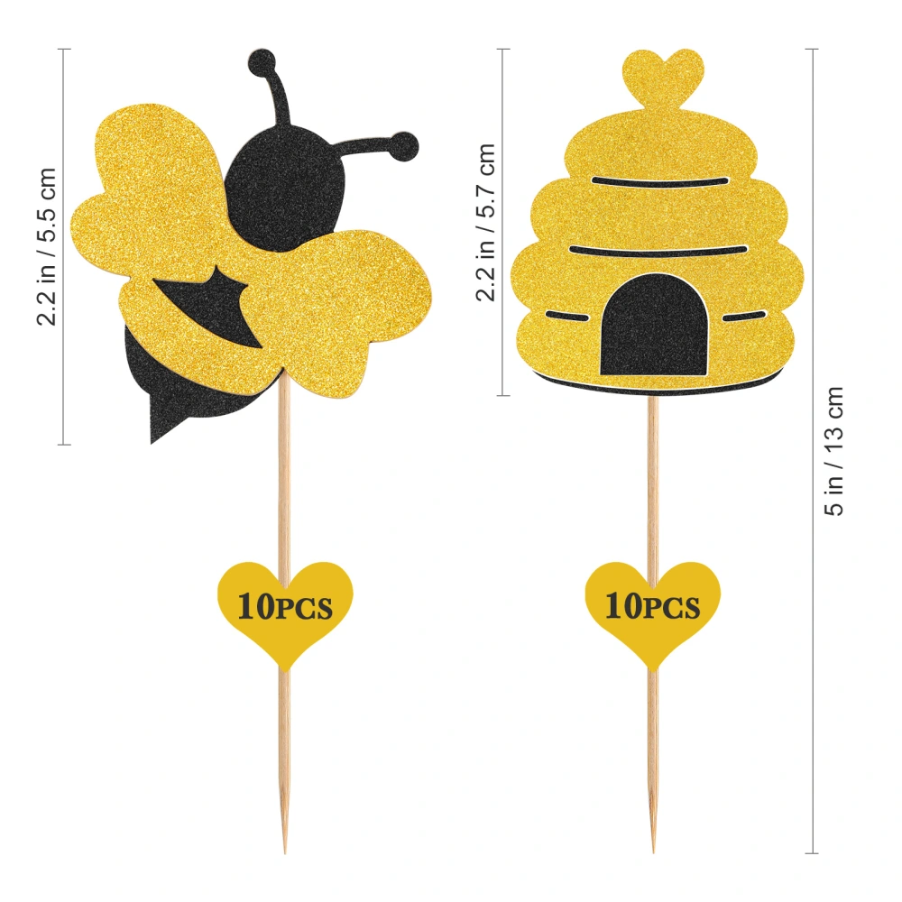 20 Pcs Bee Cake Toppers Glitter Honeycomb Bee Cupcake Toppers Circus Animal Cake Picks Dessert Decorative Toppers