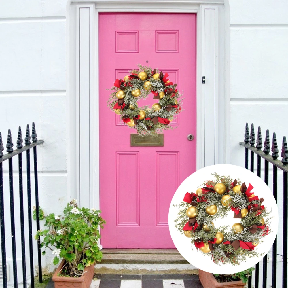 Christmas Wreath Artificial Christmas Garland with Ball Ornaments and Ribbons