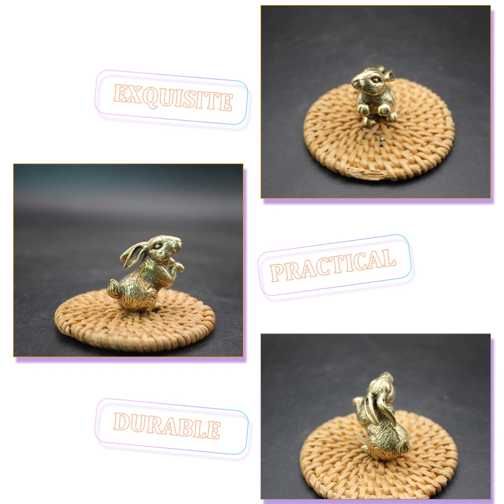 2pcs Chinese Zodiac Rabbit Mini Statue Vintage Brass Bunny Model Desktop Rabbit Craft Ornament